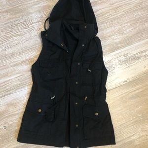 Black Utility Vest With Hood, Worn 2x